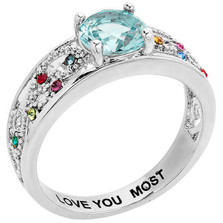 Silver Plated Fine Filigree Family Birthstone Ring