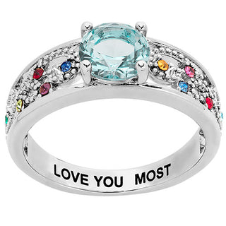 Silver Plated Fine Filigree Family Birthstone Ring