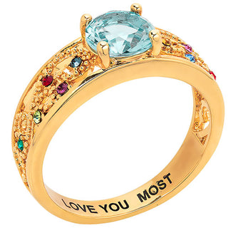 14K Gold Plated Fine Filigree Family Birthstone Ring