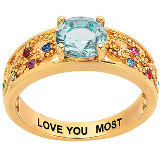 14K Gold Plated Fine Filigree Family Birthstone Ring