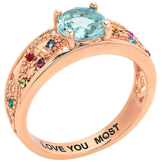 14K Rose Gold Plated Fine Filigree Family Birthstone Ring