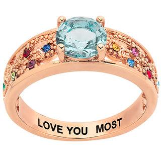 14K Rose Gold Plated Fine Filigree Family Birthstone Ring