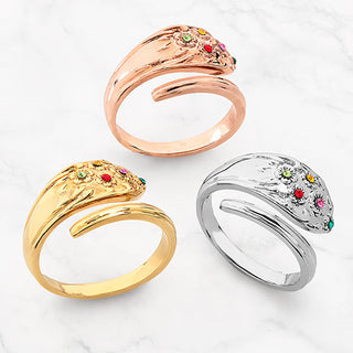 14K Rose Gold Plated Family Birthstone Bypass Spoon Ring