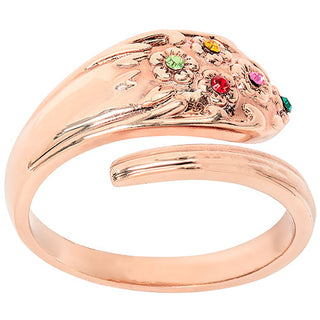 14K Rose Gold Plated Family Birthstone Bypass Spoon Ring