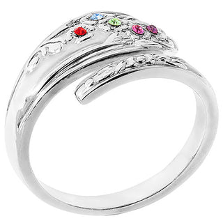 Silver Plated Family Birthstone Bypass Spoon Ring