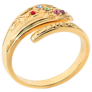 14K Gold Plated Family Birthstone Bypass Spoon Ring