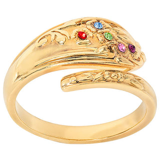 14K Gold Plated Family Birthstone Bypass Spoon Ring