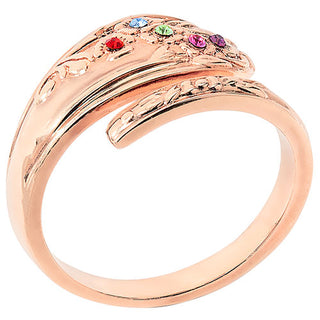 14K Rose Gold Plated Family Birthstone Bypass Spoon Ring