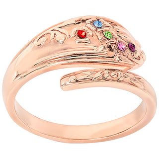 14K Rose Gold Plated Family Birthstone Bypass Spoon Ring