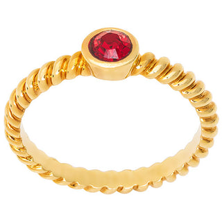 14K Gold Plated Birthstone with Roped Band Ring