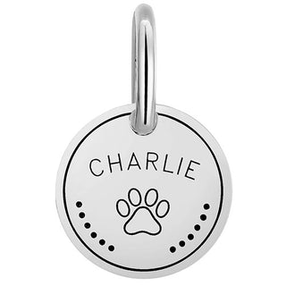 Stainless Steel Personalized Engraved Disc with Paw-Print Pet Tag