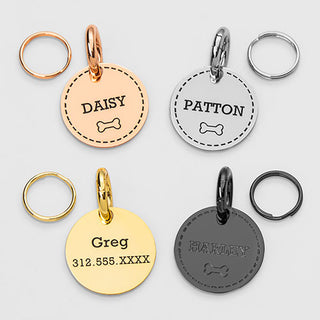 Stainless Steel Personalized Engraved Disc with Bone Pet Tag