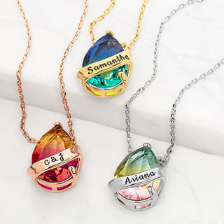 Personalized Banner Iridescent Crystal Teardrop Necklace