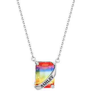 Personalized Banner Iridescent Crystal Emerald cut necklace
