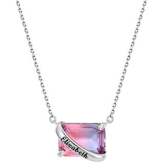 Personalized Iridescent Crystal Emerald Cut Necklace, East-West