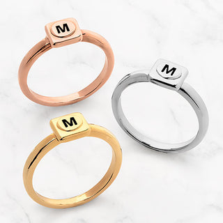 14K Rose Gold Plated Cube Initial Petite Ring