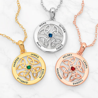 Rhodium Plated Trinity Family Circle Necklace