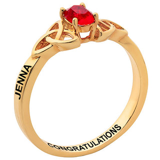 14K Gold Plated Trinity Oval Birthstone Class Ring