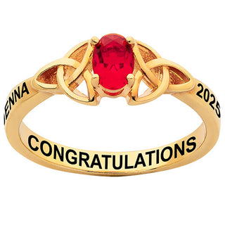 14K Gold Plated Trinity Oval Birthstone Class Ring