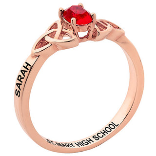 14K Rose Gold Plated Trinity Oval Birthstone Class Ring