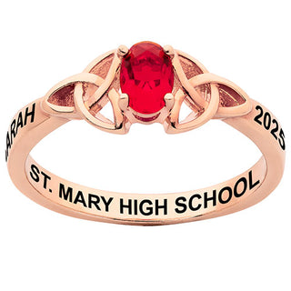 14K Rose Gold Plated Trinity Oval Birthstone Class Ring