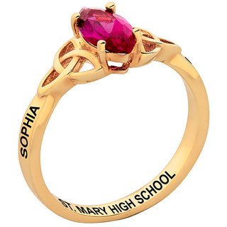 14K Gold Plated Trinity Marquise Birthstone Class Ring