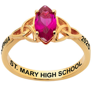 14K Gold Plated Trinity Marquise Birthstone Class Ring