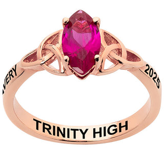 14K Rose Gold Plated Trinity Marquise Birthstone Class Ring