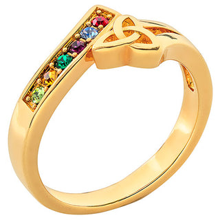 14K Gold Plated Trinity Bypass Birthstone Ring