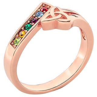 14K Rose Gold Plated Trinity Bypass Birthstone Ring