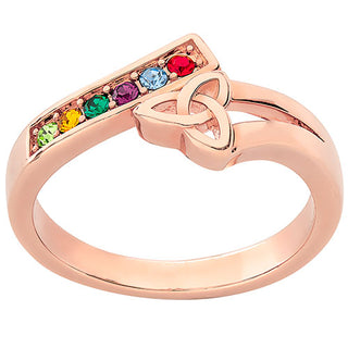 14K Rose Gold Plated Trinity Bypass Birthstone Ring