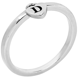 Rhodium Plated Stackable Initial Heart Charm Ring