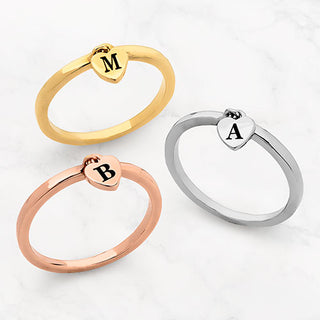 Rhodium Plated Stackable Initial Heart Charm Ring