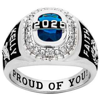 Ladies' Sterling Silver Diamond Halo Personalized Top Class Ring