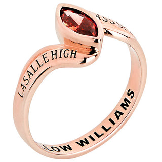 14K Rose Gold Plated Women's Bypass Marquise Birthstone Fashion Class Ring