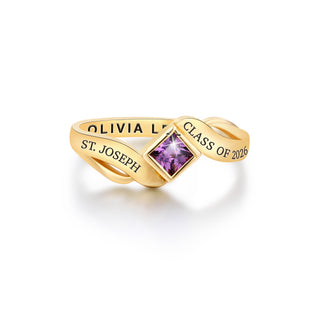 Gold over Sterling Women's Bypass Princess Cut Birthstone Fashion Class Ring