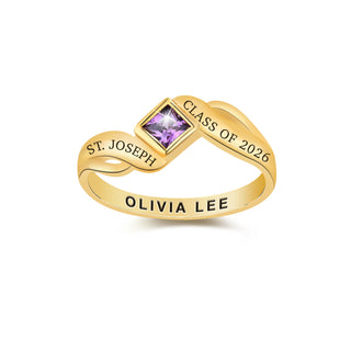 Gold over Sterling Women's Bypass Princess Cut Birthstone Fashion Class Ring
