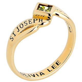 Gold over Sterling Women's Bypass Princess Cut Birthstone Fashion Class Ring