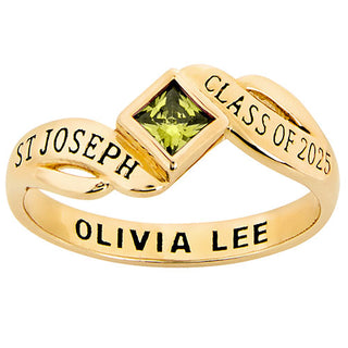 Gold over Sterling Women's Bypass Princess Cut Birthstone Fashion Class Ring