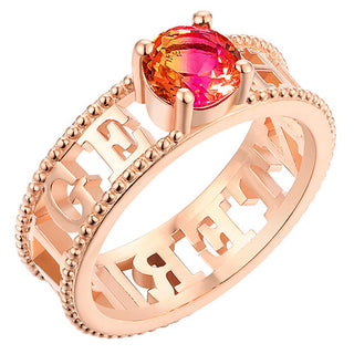 14K Rose Gold Plated Iridescent Stone Double Name Beaded Ring
