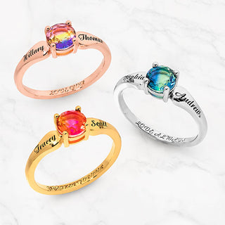 14K Rose Gold Plated Iridescent Stone Engraved Tapered Ring