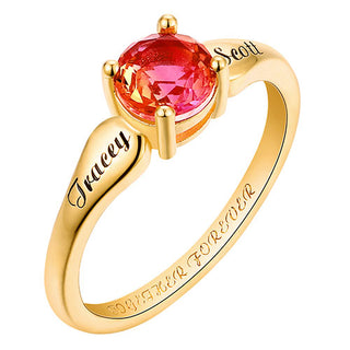 14K Gold Plated Iridescent Stone Engraved Tapered Ring