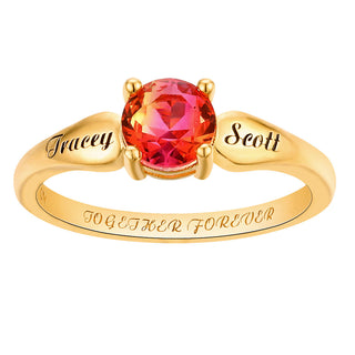 14K Gold Plated Iridescent Stone Engraved Tapered Ring