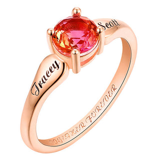 14K Rose Gold Plated Iridescent Stone Engraved Tapered Ring