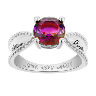 Silver Plated Iridescent Stone Engraved Beadeded Ring