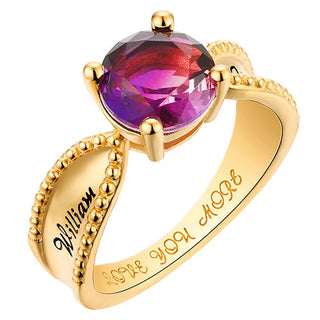 14K Gold Plated Iridescent Stone Engraved Beadeded Ring