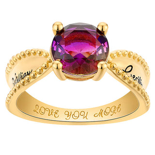 14K Gold Plated Iridescent Stone Engraved Beadeded Ring