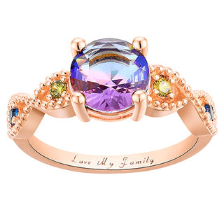 14K Rose Gold Plated Iridescent Stone Infinity Birthstone Ring