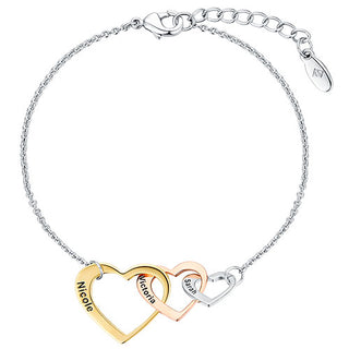 Tricolor Engraved Generations Interlocking Hearts Bracelet