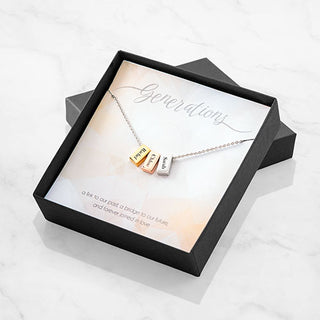 Tricolor Petite Engraved Generations Bar Necklace